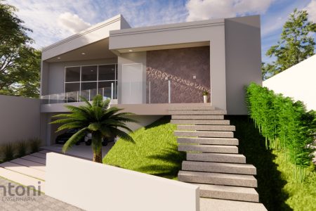 Projeto arquitetônico em terreno em aclive com 240m².