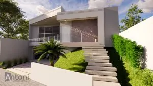 Projeto arquitetônico em terreno em aclive com 240m².